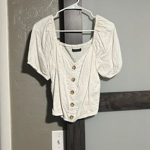Abercrombie and Fitch button white puff sleeve top